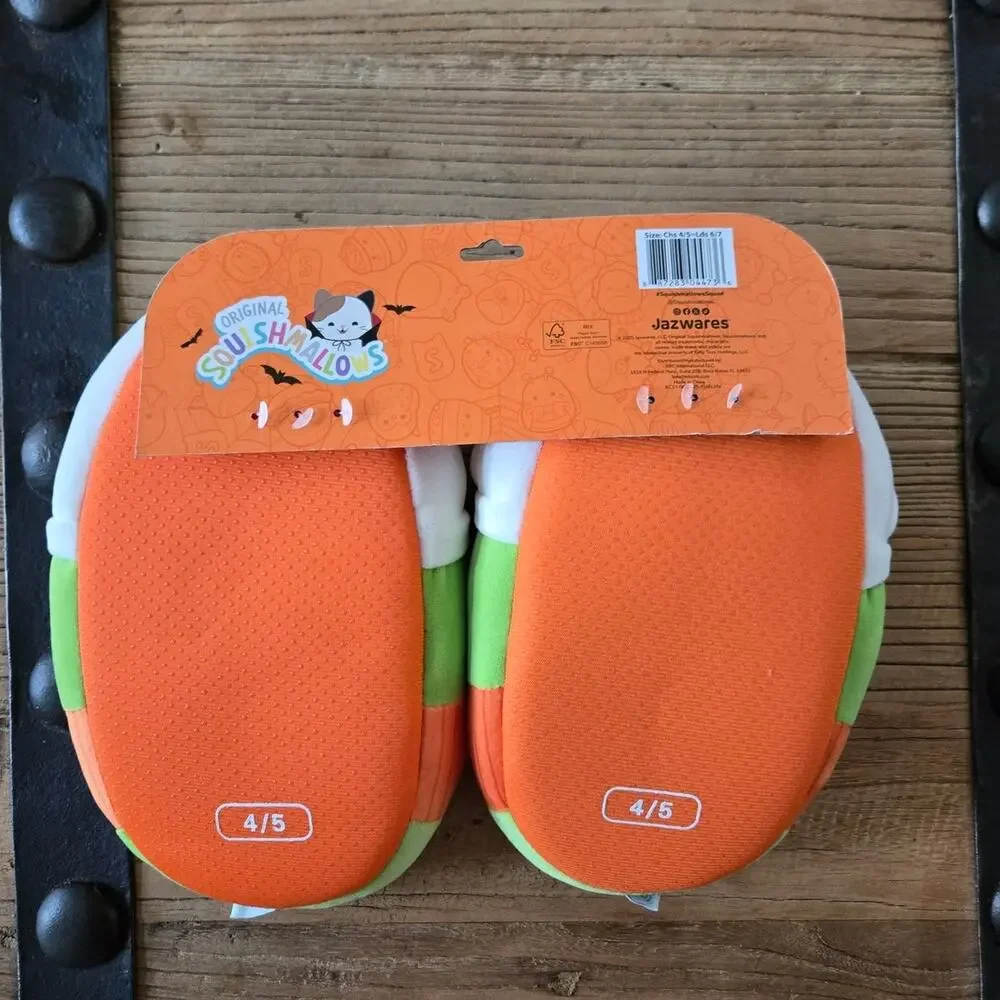 Squishmallows Halloween Witch Plush Slippers Green Orange Spooky sz 4/5